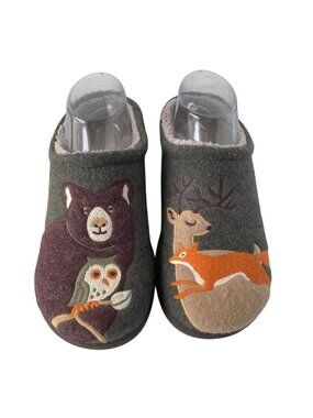 LL Bean Womens Daybreak Scuffs Wool House Slippers Forest Friends Size 8
